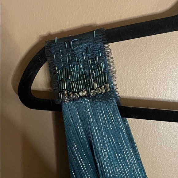 Full length formal emerald green silver stripes dress - Picture 5 of 11